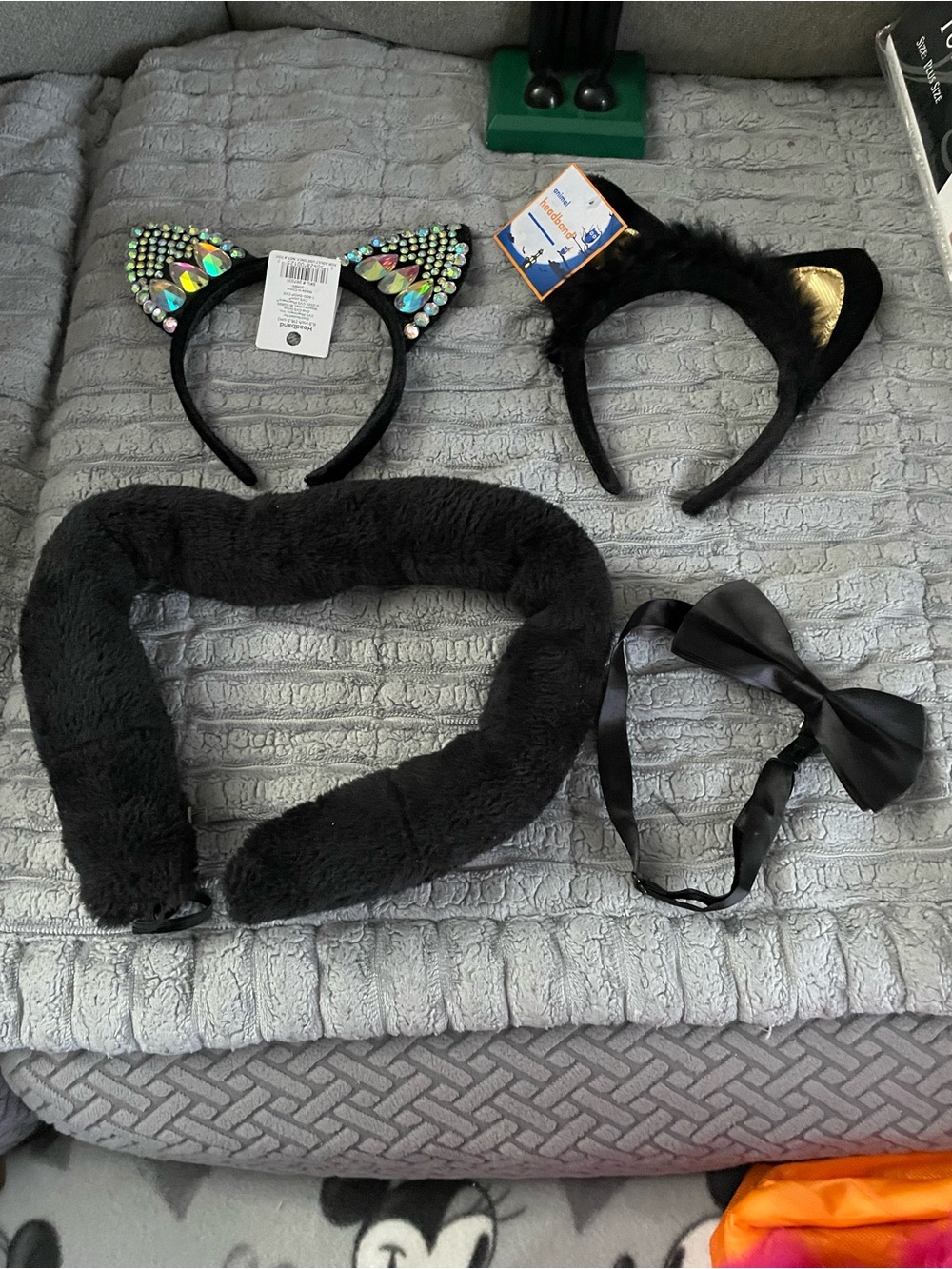 Kids Black Cat Costume Accessory Set - Headbands, Tail & Bow